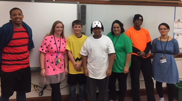 Mrs. Shaut's crew dressed as Peanuts characters