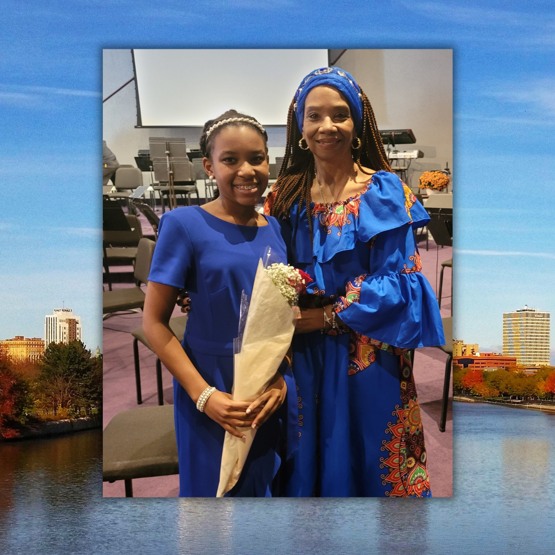   photo of Isani smiling with Harriet Tubman's great great great niece