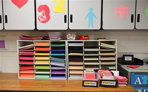 Picture of the paper supplies for class.