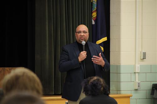  Kevin Beckford is pictured speaking to eSTART students about diversity, equity and inclusion. 