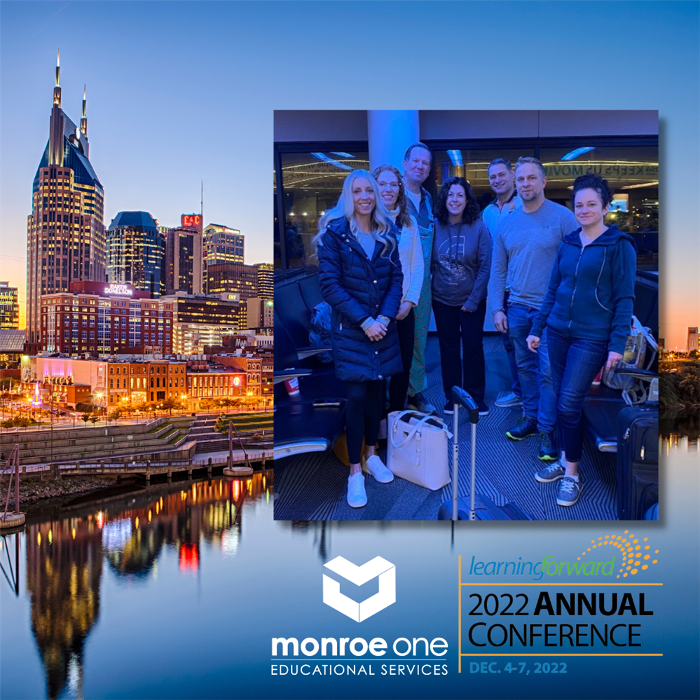  background image of nashville with photo overlaid of monroe one staff at the airport